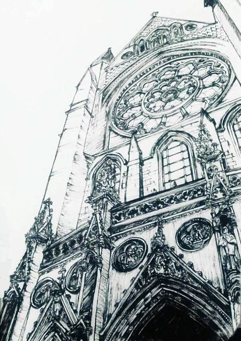 Gothic Architecture Painting, Gothic Architecture Drawing Sketch, Gothic Church Drawing, Gothic Castle Drawing, Pen Rendering, Architectural Technology, Location Drawing, Gothic Architecture Drawing, Drawing Perspective