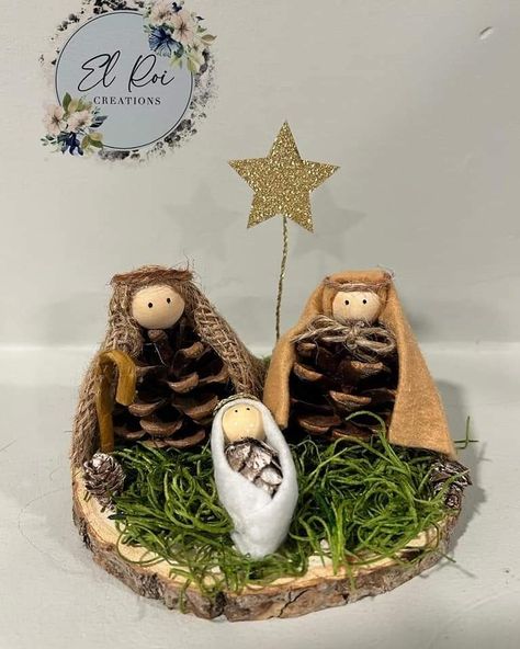 Recycled Nativity Scene, Nativity Scene Made From Rocks, Diy Kids Nativity Scene, Handmade Nativity Set, Pinecone Nativity, Nativity Figures Diy, Homemade Nativity Scene, Homemade Nativity Sets, Easy Nativity Craft