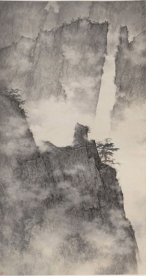 Li Huayi fuses a traditional Chinese painting style with modern American abstraction to create ethereal, misty landscapes. Trained as a painter from a young age, Li was forced into a “worker artist” job during the Cultural Revolution before relocating to San Francisco, where the dramatic scenery ... Chinese Scroll Art, Artemis Dreaming, Huangshan, Color Plate, Chinese Landscape Painting, Chinese Art Painting, Chinese Brush Painting, Asian Painting, Tinta China