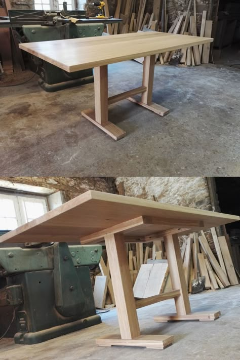 Kitchen Banquette Table, Narrow Pedestal Dining Table, Table For Bench Seating, Table For Banquette Seating, Diy Table Base Wood, Rectangle Banquette Table, How To Build A Pedestal Table Base, Diy Breakfast Nook Table, Diy Dining Table Pedestal Base