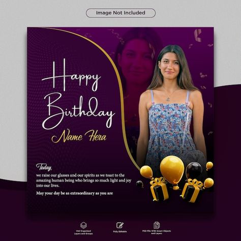 Happy birthday post and birthday party celebration PSD template for social media Social Media Birthday Post, Birthday Post Template, Birthday Social Media Post, Happy Birthday Post, Business And Advertising, Template For Social Media, Happy Names, Birthday Post, Happy Birthday Girls