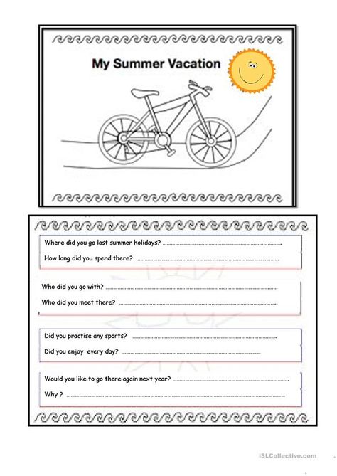 MY SUMMER VACATION - English ESL Worksheets Summer Vacation Worksheet, Best Summer Vacations, Simple Past Tense, Simple Past, Family Summer Vacation, Summer Vacation Shirt, Summer Banner, Olivia Rose, Alphabet Coloring Pages