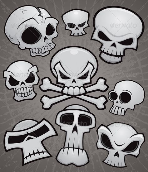 Cartoon Skull Collection  #GraphicRiver         A collection of vector cartoon skulls in various styles. High-resolution PSD and JPG files included along with Illustrator AI and EPS files. Cartoon Skull, Skull Collection, Skulls Drawing, Skulls And Bones, Graffiti Characters, Skull Artwork, Graffiti Cartoons, Skull Drawing, Graffiti Drawing