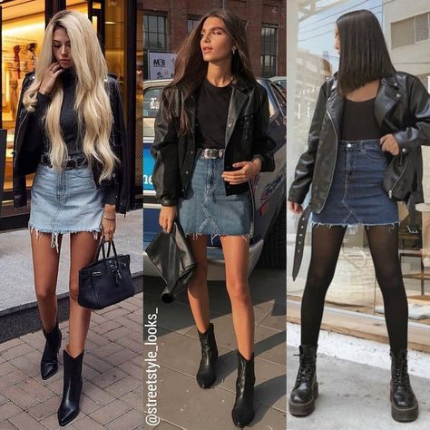 Jean Skirt Outfits Spring, Denim Skirt Winter Outfit, Jeans Skirt Outfit Winter, Short Denim Skirt Outfits, Short Jean Skirt Outfits, Denim Skirt Winter, Denim Mini Skirt Outfit, Inspirational Outfits, Jean Skirt Outfits