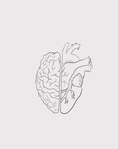 The connection between the head & heart is profound.🧠🩶 More and more research is coming out about how this connection affects every area of your life. We can’t focus on one or the other, we need BOTH! How can you lean into and honor your head & your heart today?! Head Or Heart, Give Your Heart Keep Your Head Tattoo, Heart Or Brain Tattoo, Head Vs Heart Art, Heart Leading Brain Tattoo, One Line Anatomical Heart, Head And Heart, Human Heart, Heart Logo