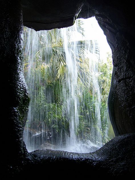 The waterfall escape tunnel beneath Rio's safehouse. Behind The Waterfall, Cave Behind Waterfall, Inside Waterfall, Behind Waterfall, Private Waterfall, Behind A Waterfall, Water Cave, Farmer Family, Secret Waterfall