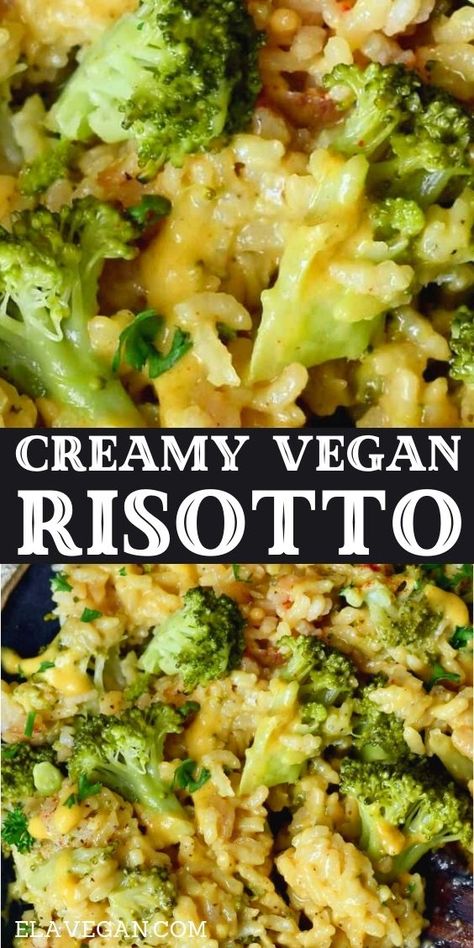 Quick Vegan Gluten Free Dinner, Broccoli Vegan Recipes, Vegan Gluten Free Dinner Recipes, Vegan Italian Dishes, Vegan Gluten Free Side Dishes, Ella Vegan Recipes, Risotto Meals, Gluten Free Risotto, Italian Vegan Recipes