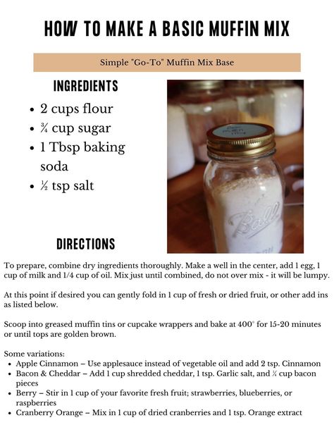 Homemade Cookie Mix Recipes, Premade Mixes In A Jar, Basic Muffin Mix Recipes, Homemade Dry Mixes Baking, Mason Jar Bread Recipes, Easy Stand Mixer Recipes, Dry Mixes In A Jar, Homemade Muffin Mix Recipes, Make Ahead Mixes