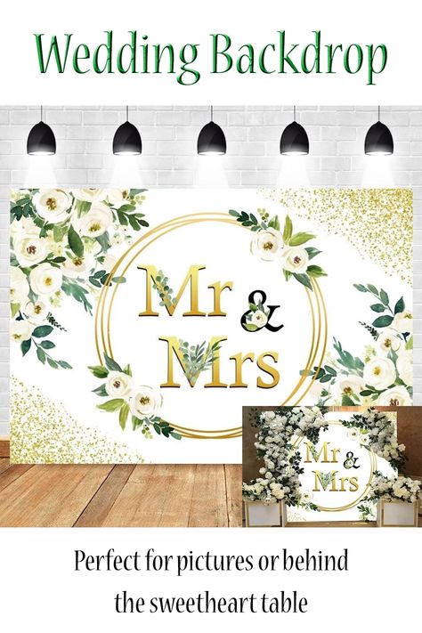 Mr & Mrs Bridal Shower Backdrop, Wedding Party Photography Background, Engagement Party, Ceremony, Bride and Groom Photo Backdrop. White Floral Couples Banner. Perfect for pictures or behind the sweetheart table during the wedding reception. Wedding Banner Background, Wedding Picture Backdrop, Grooms Table, Wedding Party Photography, Bridal Shower Backdrop, Bride And Groom Photo, Shower Backdrop, Floral Banners, Backdrop Wedding