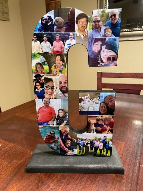 Letters With Pictures On Them, Lollipop Template, Letter Picture Collages, Graduation Party Picture Display, Letter Photo Collage, Senior Board, Grad Decor, Collage Gifts, Graduation Party Pictures