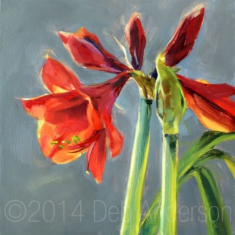 Oil Painting: Amaryllis « Deb Anderson, painting Amaryllis Painting, Red Amaryllis, Daily Paintworks, Christmas Paintings, Arte Floral, Still Life Painting, Original Fine Art, Emerging Artists, 그림 그리기