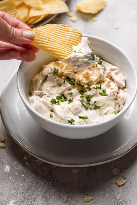 French Onion Dip Recipe, Dip For Potato Chips, Homemade French Onion Dip, Brown Eyed Baker, Onion Dip Recipe, Awesome Appetizers, French Onion Dip, Bag Of Chips, Healthy Appetizer Recipes