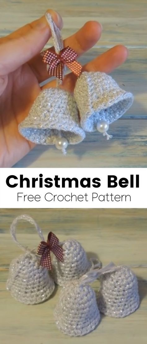 Crochet Small Christmas, Crochet Christmas Lights, Granny Christmas, Crochet Silver, Crochet Rose Pattern, Crochet Slipper Pattern, Bell Decorations, Crochet Christmas Decorations, Crochet Ornaments