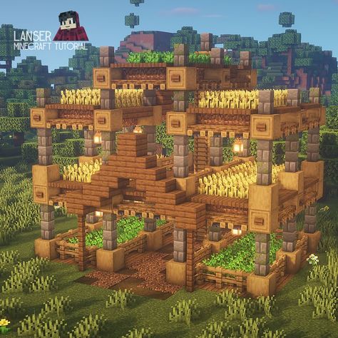 Farm Inspo Minecraft, Mc Farm Design, Farm Mc Ideas, Minecraft Layered Farm, Farm Building Ideas Minecraft, Plant Farm Minecraft, Minecraft Melon Farm Ideas, Cute Farm Minecraft Ideas, Wheat Farm Minecraft Aesthetic