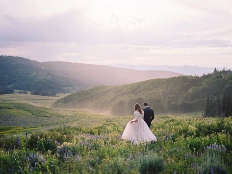 UTAH BRIDAL SESSION IN THE MOUNTAINS PUBLISHED IN ROCKY MOUNTAIN BRIDE MAGAZINE | Park City Utah Wedding Photographer Wedding Overlooking Mountains, Wedding Photo Mountain, Wedding Landscape Photography, Norway Wedding, Asheville Elopement, Mountain Wedding Photos, Among The Wildflowers, Summer Elopement, Mountain Bride