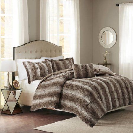 Home Essence Marselle Faux Fur Comforter Set, Brown Zen Bedrooms, Faux Fur Comforter, King Size Comforter, Fur Comforter, Quilted Comforter, Grey Comforter Sets, King Size Comforter Sets, Home Essence, Zen Bedroom