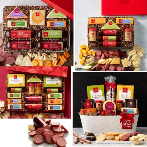 Holiday Baskets and Boxes Cheese Sausage Tray, Diy Meat And Cheese Basket, Summer Sausage Cheese And Crackers, Sausage Gift Basket, Thanksgiving Cheese And Sausage Tray, Beef Summer Sausage, Summer Sausage, Holiday Baskets, Cheese Sausage