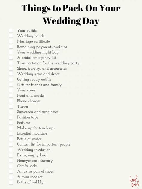 Wedding Day Reminders, Wedding Reminders, 100 Days Until Wedding, Wedding Ideas For Small Wedding, Wedding Day Essentials The Bride, Bride Packing List For Wedding Day, Bridal Must Haves, Bride Tips, Things People Forget For Their Wedding