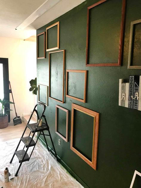 Behr Chard Green, Painted Accent Wall Ideas, Green Wall Frame, Wallpaper Living Room Accent Wall, Living Room Accent Wall, Green Accent Walls, Room Accent Wall, Diy Accent Wall, Wall Diy