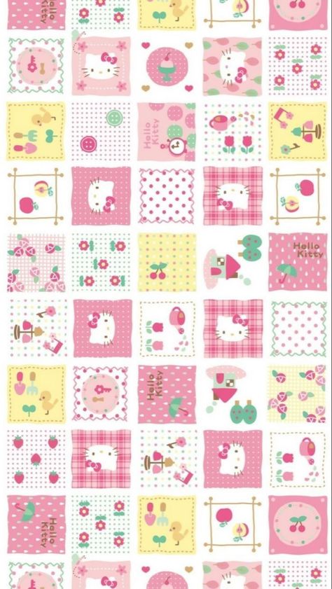 Quilt Wallpaper Iphone, Sanrio Pattern, Patchwork Wallpaper, 헬로키티 배경화면, Sanrio Wallpaper, Hello Kitty Iphone Wallpaper, Kitty Wallpaper, Cute Patterns Wallpaper, Kawaii Wallpaper