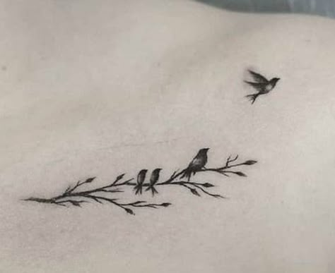 Magpie On Branch Tattoo, Momma Bird Tattoo, Two Birds On A Branch Tattoo, Bird And Branch Tattoo, Bird Collarbone Tattoo, Branch With Birds Tattoo, Small Shoulder Tattoos For Women Unique, Bird On Branch Tattoo, Birds On A Branch Tattoo