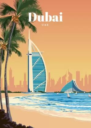 Dubai Art, Retro Travel Poster, Dubai Travel, Cat Air, Tattoo Life, City Landscape, Travel Wall Art, Travel Wall, Poster Vintage