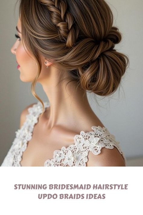 Stunning Bridesmaid Hairstyle Updo Braids Ideas Wedding Hairstyles Simple Updo, Bridal Party Hair Updo, Simple Wedding Hair Updo, Wedding Hair Up Do, Braided Bridesmaid Hairstyles, Wedding Bridesmaid Hairstyles, Bridesmaids Updos, Simple Wedding Updo, Beach Bridesmaid Hair