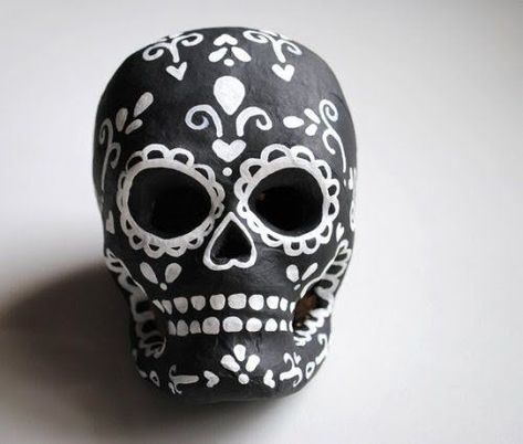 Painted Skull, Sugar Skull Artwork, Paper Mache Mask, Candy Skull, Skull Crafts, Vintage Halloween Costume, Mexican Skulls, Small Skull, Easter Egg Crafts