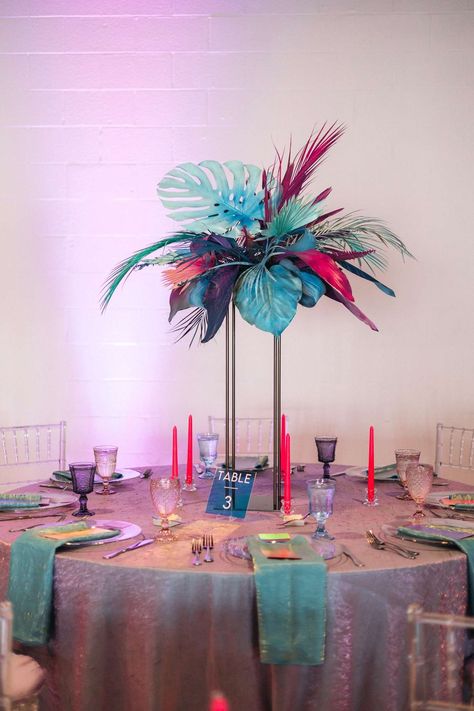 Funky Yet Formal Disco Wedding · Rock n Roll Bride Vaporwave Wedding, Synthwave Wedding, Tropical Disco Wedding Theme, Neon Disco Wedding, Colorful Disco Ball Wedding, Electric Wedding, Tropical Disco Wedding, Houston Clubs, Miami Aesthetic