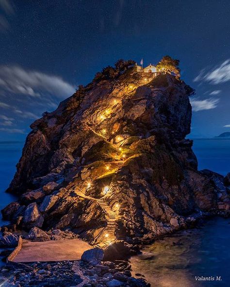 Agios Ioannis chapel, Skopelos Mamma Mia Wedding, Skopelos Greece, Happy Evening, Greece Pictures, Skiathos, Greece Holiday, Mama Mia, Dream Travel Destinations, Night Photos