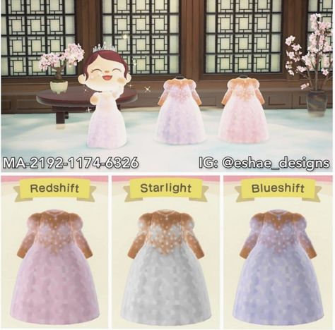 Starlight Dress, Acnh Dress, Fairy Core Outfits, Fairycore Outfit, Acnh Clothes Codes, Pink Purple Dress, Animal Crossing Design Codes, Acnh Outfits, Animal Crossing Outfits