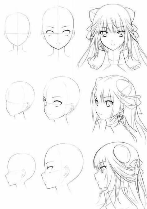 45 Anime Drawing Ideas: A Complete List And Guide For Drawers Girl Head Drawing, Head Sketch, Anime Face Drawing, How To Draw Anime, Head Drawing, Manga Tutorial, Drawing Eyes, Drawing Hair, Anime Tutorial