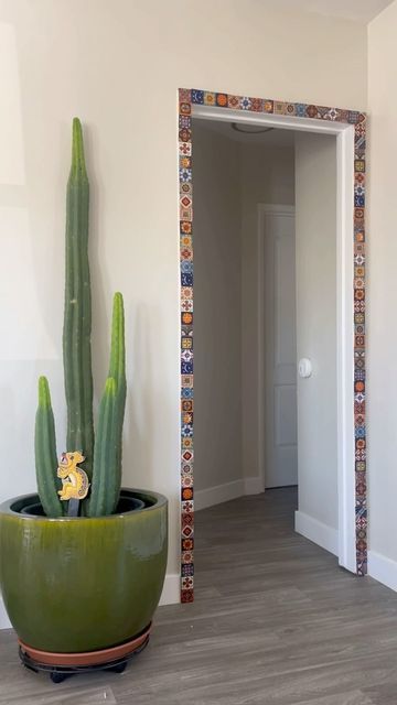 Tiles Around Door Frame, Tiled Door Frame, Arched Doorways Interior Decor, Tile Door Frame, Tiled Doorway, Diy Talavera, Mexican Room Decor, Adulting Aesthetic, Mexican Home Decor Modern