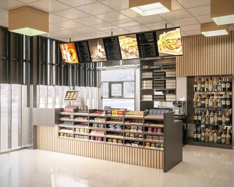 GAS STATION :: Behance Gas Station Counter, Gas Station Interior, Modern Gas Station, Petrol Station Design, Gas Station Design, Cafe Area, Diner Restaurant, Corner Store, Shop Counter