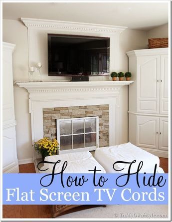 An idea for when I actually get a flat screen to put over my fireplace - How To Hide the Cords on a Flat Screen TV Hide Tv Cords, Hide Tv, Tv Cords, Tv Mounted, Hide Cords, Hidden Tv, Flat Screen Tv, Wall Mounted Tv, Mounted Tv