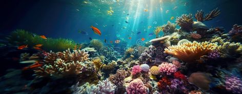 Tropical sea underwater fishes on coral reef. Aquarium oceanarium wildlife colorful marine panorama landscape nature royalty free stock photography Coral Reef Photography, Deep Background, Panorama Landscape, Coral Reef Aquarium, Sea Underwater, Tropical Sea, Underwater Fish, Reef Aquarium, Landscape Nature