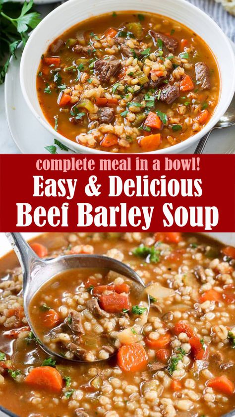 Easy Beef Barley Soup – Reserveamana Quick Beef Barley Soup, Beef Barley Soup With Quick Barley, Leftover Roast Beef Soup, Beef Barley Soup Stovetop, Beef Barely Soup, Easy Beef Barley Soup, Beef And Barley Soup, Meal In A Bowl, Leftover Roast Beef