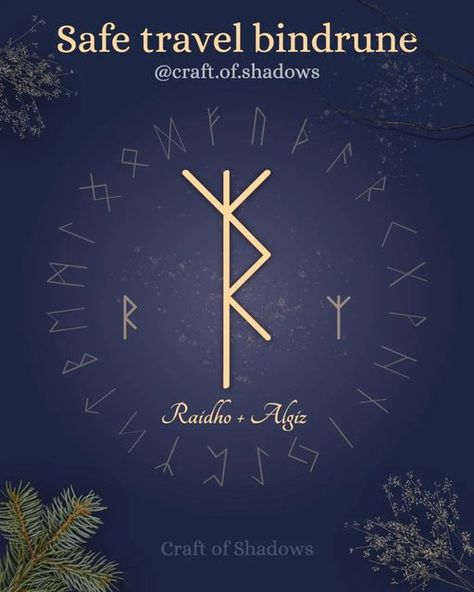 Craft Of Shadows on Instagram: "ᚱᛉ This simple but effective bind rune we use as a protection during a physical travel and journeys in the spiritual realms. The bind rune is constructed from the runes Raidho and Algiz. Raidho symbolises the journey of life, movement, transportation, adventure and action. Raidho stimulates the rational mind and the inner compass that leads us to the present moment. Because of its power to focus the mind, Raidho can help reveal sacred messages and hidden dangers a Rune Symbols And Meanings, Bind Runes, Protection Rune, Runes Meaning, Viking Tattoo Symbol, Goddess Magick, Magick Symbols, Rune Tattoo, Rune Symbols