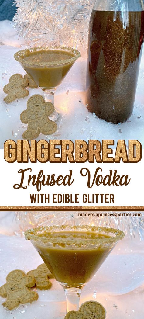 Nothing smells and tastes like the holidays like gingerbread. Make your own gingerbread liqueur with fresh ginger, spices, and vodka and enjoy the tastes of Christmas whenever you want with this gingerbread infused vodka recipe. Vegetable Juice Recipes, Infused Liquors, Foods To Make, Liqueurs Recipes, Vodka Recipes, Ginger Spice, Infused Vodka, Edible Glitter, Christmas Cocktails