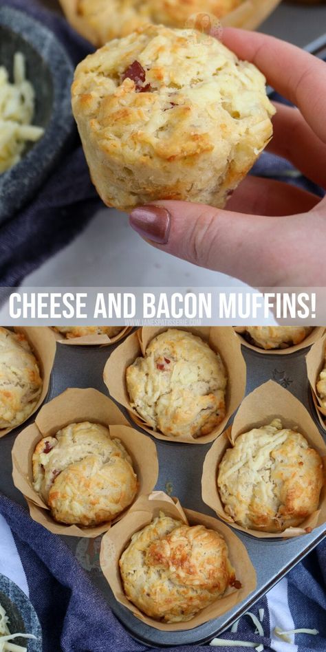 Cheese and Bacon Muffins! - Jane's Patisserie Valentine Baking Recipes, Cheese Scone Recipes, Savory Muffins Recipes, Savory Snack Recipes, Bacon Muffins, Janes Patisserie, Savoury Biscuits, Easy Bacon, Savory Muffins