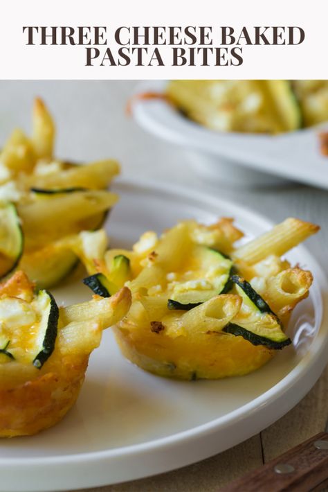 Three Cheese Muffin Tin Pasta bites are adorable and incredibly delicious! Colby jack, Parmesan and feta paired with penne and zucchini, baked in muffin tin make a delightful snack. Pasta Bites, Cheese Muffin, Meals Without Meat, Baked Penne, Mozzarella Recipes, Cheese Baked, Muffin Tin Recipes, Baked Pasta, Colby Jack