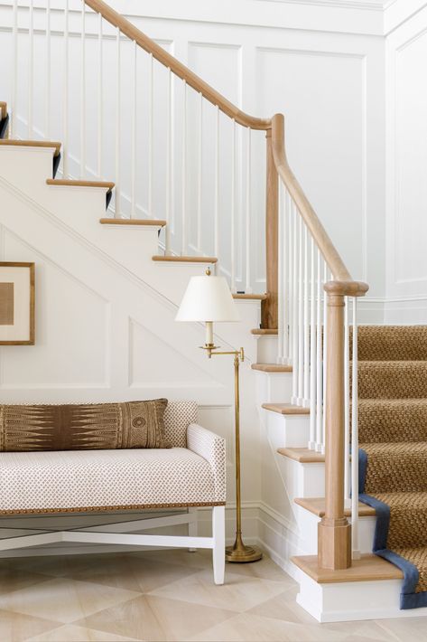 A Home Layered With Details, Textures and Patterns Southern Living Homes, Staircase Ideas, Stair Case, Interior Stairs, Painted Floors, Entry Foyer, Staircase Design, Main Bedroom, Slipcovers For Chairs