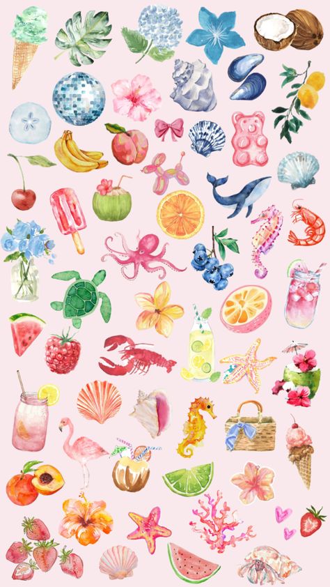 Summer wallpaper 💗☀️🌊🐚 ~tags~ #beachy #summer #wallpaper #wallpapercollage Summer Prints Wallpaper, Iphone Wallpaper Ocean, Beachy Wallpapers, Unique Iphone Wallpaper, Cute Wallpapers For Ipad, Wallpaper Iphone Summer, Ipad Background, Fruit Wallpaper, Wallpaper Ipad