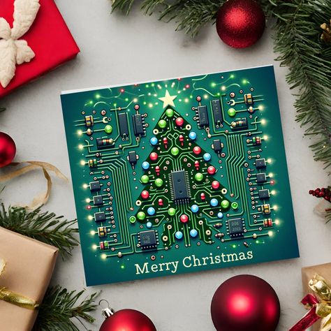 Maker Themed Christmas Card Pack of 3 Digital Cards Xmas Card Design, Merry Christmas Cards, Computer Maintenance, Christmas Science, Stem Steam, Themed Christmas, Digital Goods, Scene Design, Vintage Winter