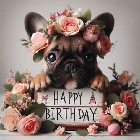 Happy Birthday Dogs Wishes, Pug Birthday Wishes, Happy Birthday Wishes With Dogs, Happy Birthday Cute Animals, Happy Birthday French Bulldog, Happy Birthday Puppy, Birthday Wishes Gif, Happy Birthday Wishes Pics, Birthday Wishes Pics