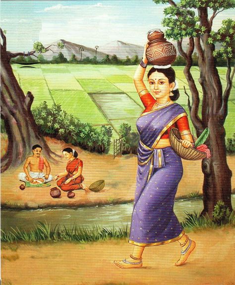 Sketch Pencil Drawings, Craft Pictures, Women Sketch, Painting Strokes, Village Scene Drawing, Culture Of India, Indian Drawing, Village Drawing, Light Object