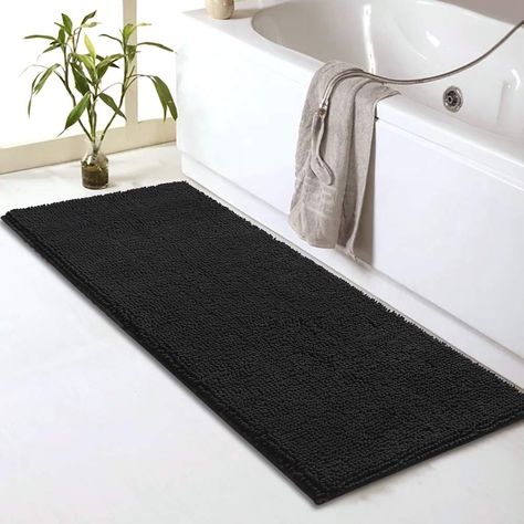 PRICES MAY VARY. 100% Microfiber Non-slip black bathroom runner with updated PVC backing, keeps the rug securely in place for added safety Soft chenille bath mat runner, plush and thick, relieve pressure and fatigue on your feet,provides a comfortably plush place to stand and keep floors dry. Long bathroom rug with highly absorbent plush tufts across the entire surface soak up water fast, dries quickly for supreme comfort Hand Wash Advise for long use or Machine washable with low in cold water, Black Bathroom Mat, Black Bathroom Rug, Long Bathroom Rugs, Long Bath Mat, Grey Bath Mat, Black Bath Mat, Bathroom Runner, Chenille Bath Mat, Bath Runner