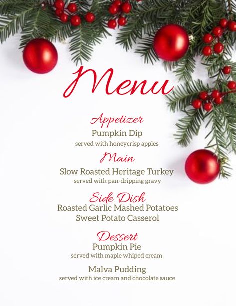 Christmas Menus Dinner Parties, Casual Christmas Eve Dinner Ideas, Dinner Menu Template Free Printable, Christmas Dinner Menu Card, New Year Menu Design, French Christmas Food, Cake Business Plan, Free Printable Menu Template, Christmas Menu Design