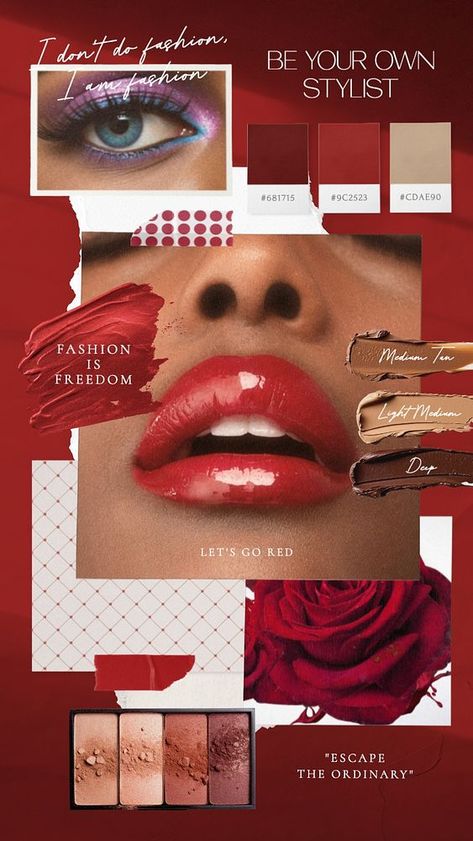 Red beauty cosmetics mood board mockup, editable design | premium image by rawpixel.com / ton Mood Board Makeup, Makeup Mood Board, Red Moodboard Aesthetic, Red Mood Board, Makeup Moodboard, Beauty Moodboard, Mood Board Layout, Makeup Layout, Makeup Collage