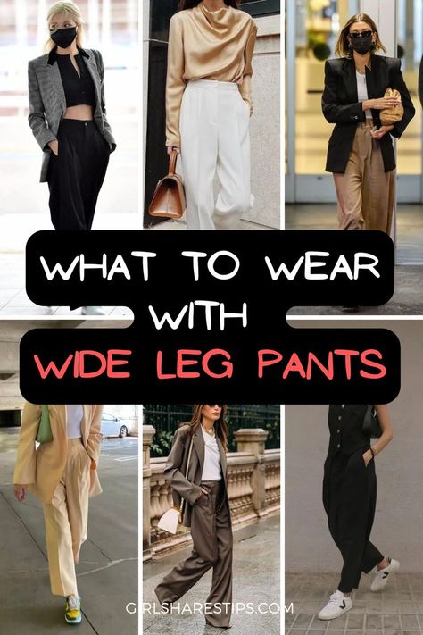 Wide Legged Pants Outfit Winter, Smart Casual Wide Leg Pants Outfit, Loose Pants Work Outfit, Smart Wide Leg Trousers Outfit, Wide Leg Pants Outfit Spring 2023, Brown Wide Leg Outfit, Blazers With Wide Leg Pants, How To Style Brown Wide Leg Trousers, Wide Leg Pants Business Outfit